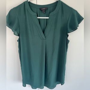 J.Crew Size 2 flutter Sleeve emerald green blouse